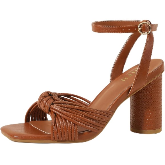 IDIFU Shoes - IDIFU Brown Block Chunky Heel Sandals 3 Inch Square Toe Heels 5.5 / 475